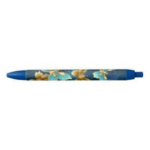 Caneta Preta Borboletas de ouro