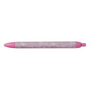Caneta Preta Borboletas em Aquarela sobre Rosa Empolvilhado
