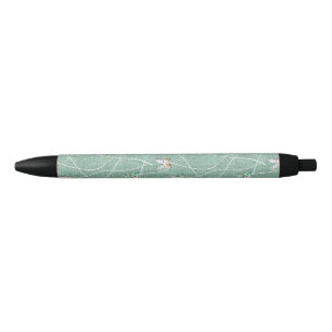 Caneta Preta Borboletas em Verde-Menta em Aquarela