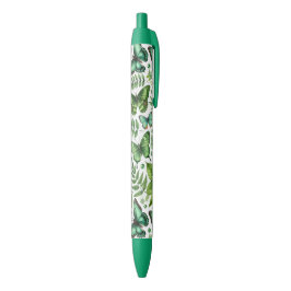 Caneta Preta Borboletas Verde-Azuladas