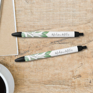 Caneta Preta Botânica de Aquarela Personalizada