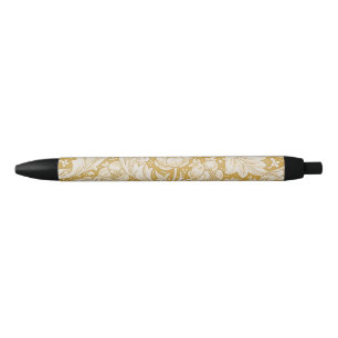 Caneta Preta Botão de Solteiro Floral Dourado William Morris