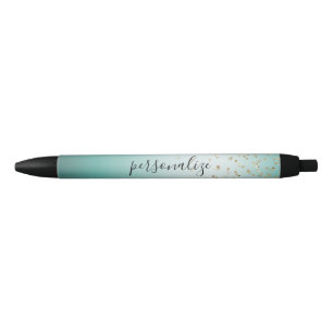 Caneta Preta Brilhante, Grelha Dourada, Confetti Mint Ombre