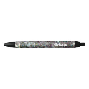 Caneta Preta Brilhante mosaico cinza prata brilho Personalize
