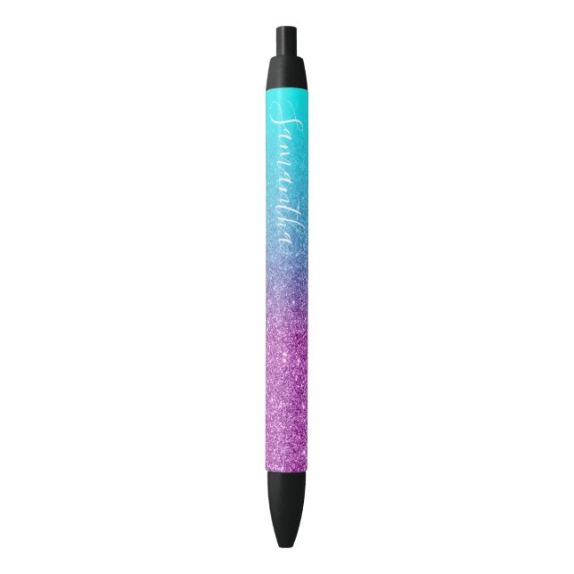 Caneta Preta Brilho Aqua Roxo Ombre Personalizado Feminino (Frente Vertical)