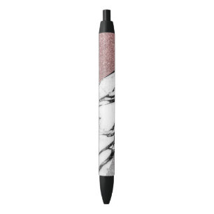 Caneta Preta Brilho Dourado cor-de-rosa e mármore da prata