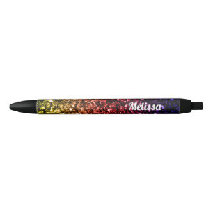 Caneta Preta Brilho falso de arco-íris Personalize