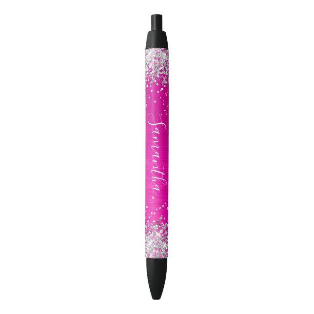 Caneta Preta Brilho Prateado Espelhado Rosa Quente Foil Ombre (Frente Vertical)