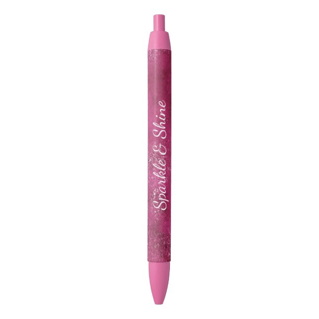Caneta Preta Brilho Rosa Glamouroso (Frente Vertical)