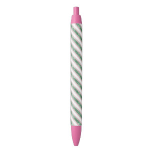 Caneta Preta Brilho Rosa Verde Listras Glitter Natal  