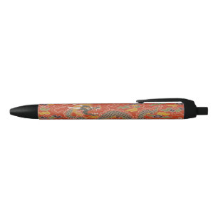 Caneta Preta Brocade Red Satin com Dragão Chinês na Nuvem