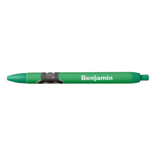 Caneta Preta Búfalo de desenho animado engraçado correndo na ág