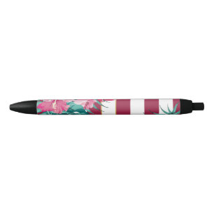 Caneta Preta Burgundy Exótica Floral listrada