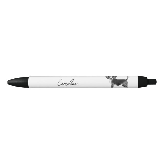 Caneta Preta Cachorro Beagle Fofo em Preto e Branco e Texto Per (Frente)