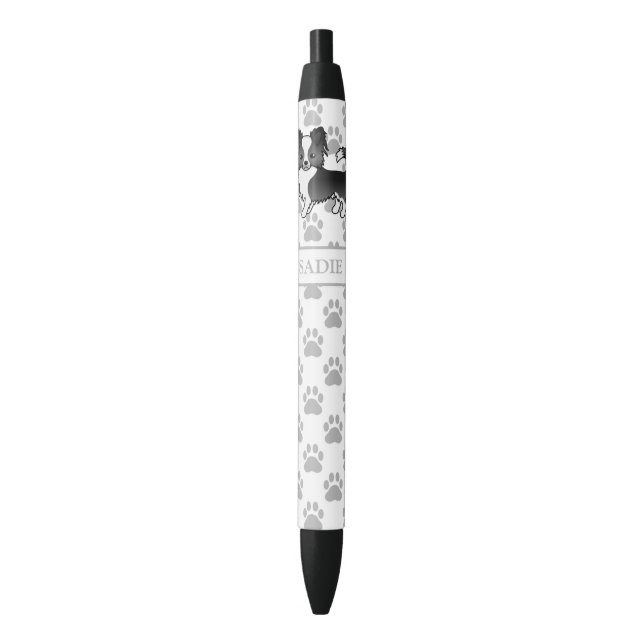 Caneta Preta Cachorro Chihuahua de Casaco Longo Preto e Branco  (Frente Vertical)
