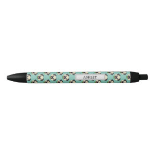 Caneta Preta Cachorro Feliz e Bonito com Papillon Personaliza