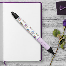 Caneta Preta Cachorro fofo sentado em livros e flores feminino