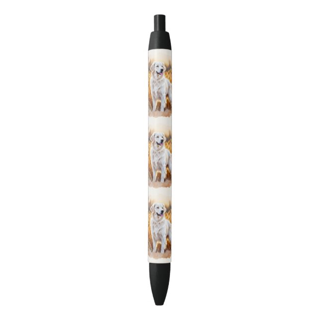 Caneta Preta Cachorro Retriever Dourado Branco (Frente Vertical)