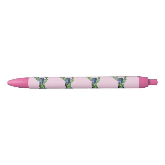 Caneta Preta Cacto espinhoso com flores (Frente)