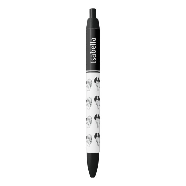 Caneta Preta Cães Fofos Phalène Preto E Branco Com Nome Persona (Frente Vertical)