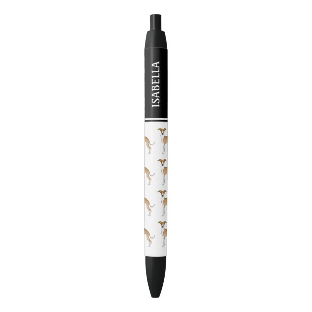 Caneta Preta Cães Italian Greyhound Bege e Branco Com Nome (Frente Vertical)