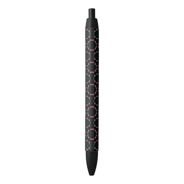 Caneta Preta Caleidoscópio Esmeralda e Rosa (Frente Vertical)