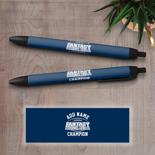Caneta Preta Campeão de Futebol da Fantasy - Marinho e Branco (Personalized Writing Pens - add your name, monogram or other text)