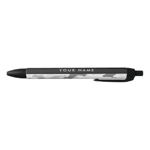 Caneta Preta Camuflagem Cinza Neve de Inverno Personalize seu n