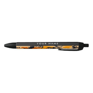 Caneta Preta Camuflagem Laranja Seu nome Personaliza
