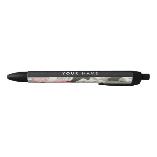Caneta Preta Camuflagem Rosa e Verde Personalize seu nome
