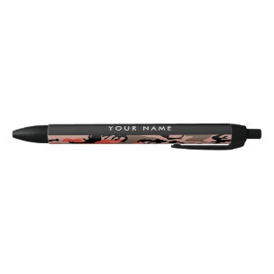 Caneta Preta Camuflagem Vermelha e Marrom Personalize seu nome