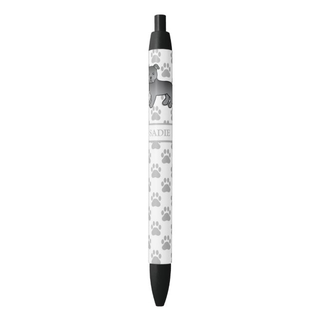Caneta Preta Cão de desenho animado fofo Staffie inglês azul &  (Frente Vertical)
