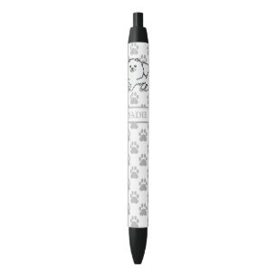 Caneta Preta Cão e nome do desenho animado branco da Pomerânia
