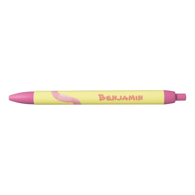 Caneta Preta Cartoon de minhoca rosa-branca (Frente)