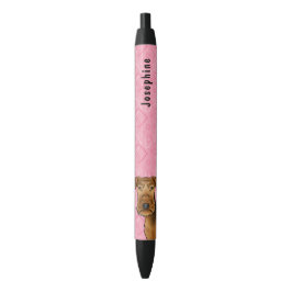 Caneta Preta Cartoon do Cão Airedale Terrier com Corações Rosa