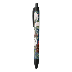 Caneta Preta Casamento Floral de Cor de Água Blush Marinho Azu