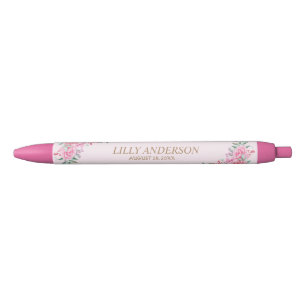 Caneta Preta Casamento Floral Pink
