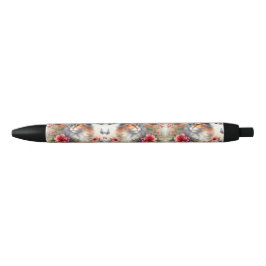 Caneta Preta Cat Lovers Calico Cat Escrevendo Floral