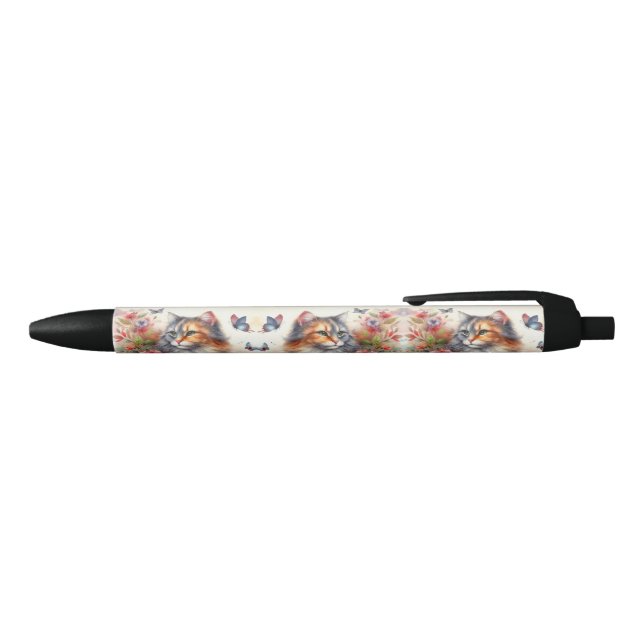 Caneta Preta Cat Lovers Calico Cat Escrevendo Floral (parte de cima)