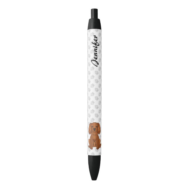 Caneta Preta Cavalier King Charles Spaniel Rubi & Nome (Frente Vertical)