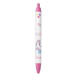 Caneta Preta Cavalo Mágico Unicórnio E Arco-Íris Personalizado