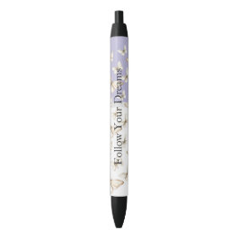 Caneta Preta Céus Lavanda Roxos Chic e Borboletas