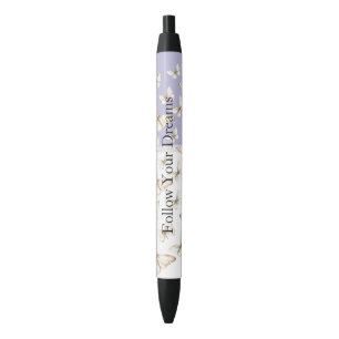 Caneta Preta Céus Lavanda Roxos Chic e Borboletas