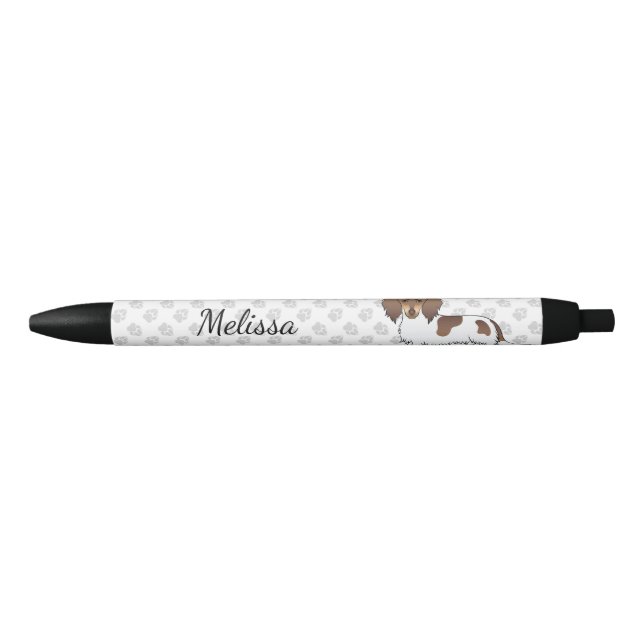Caneta Preta Chocolate & Tan Piebald Dachshund de Pelo Longo &  (Frente)