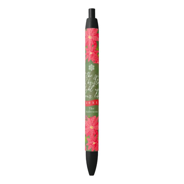 Caneta Preta Christmas Poinsettia Green (Frente Vertical)