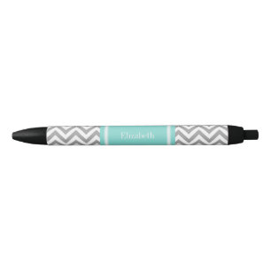Caneta Preta Cinza Dk White LG Chevron Turquoise Nome Monograma