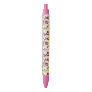 Caneta Preta Cinza Rosa Pêssego Púrpura Borgona Aquarela Floral