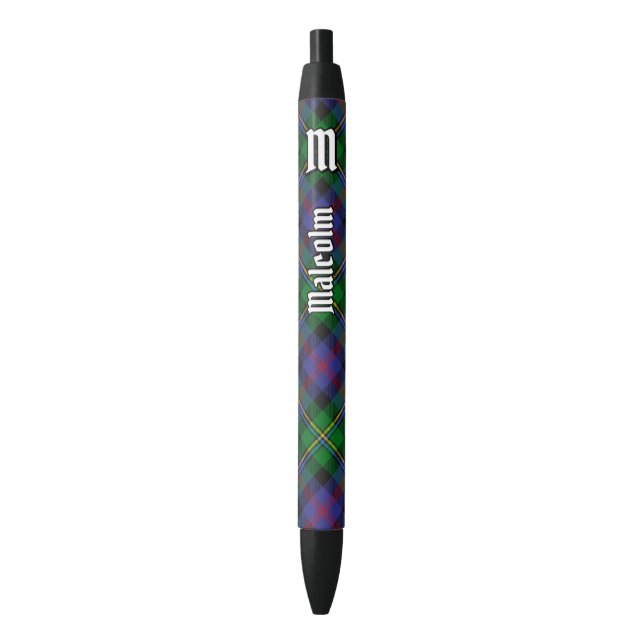 Caneta Preta Clan Malcolm Tartan (Frente Vertical)