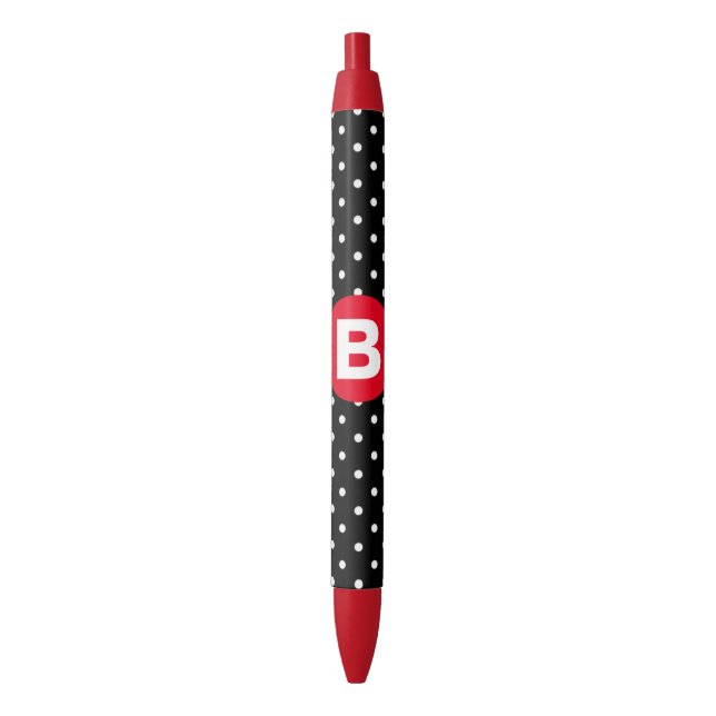 Caneta Preta Classic Black & White Polka Dot with Red Monogram (Frente Vertical)