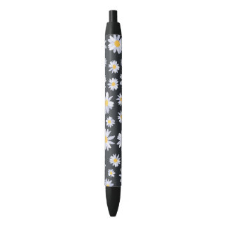 Caneta Preta Classy White Daisy Flowers Botanical